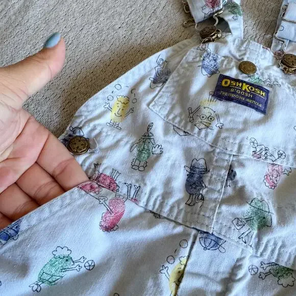 Vintage OshKosh B'Gosh Blue Thumbprint Character Vestbak Short Overalls Size 2 - Picture 2 of 10